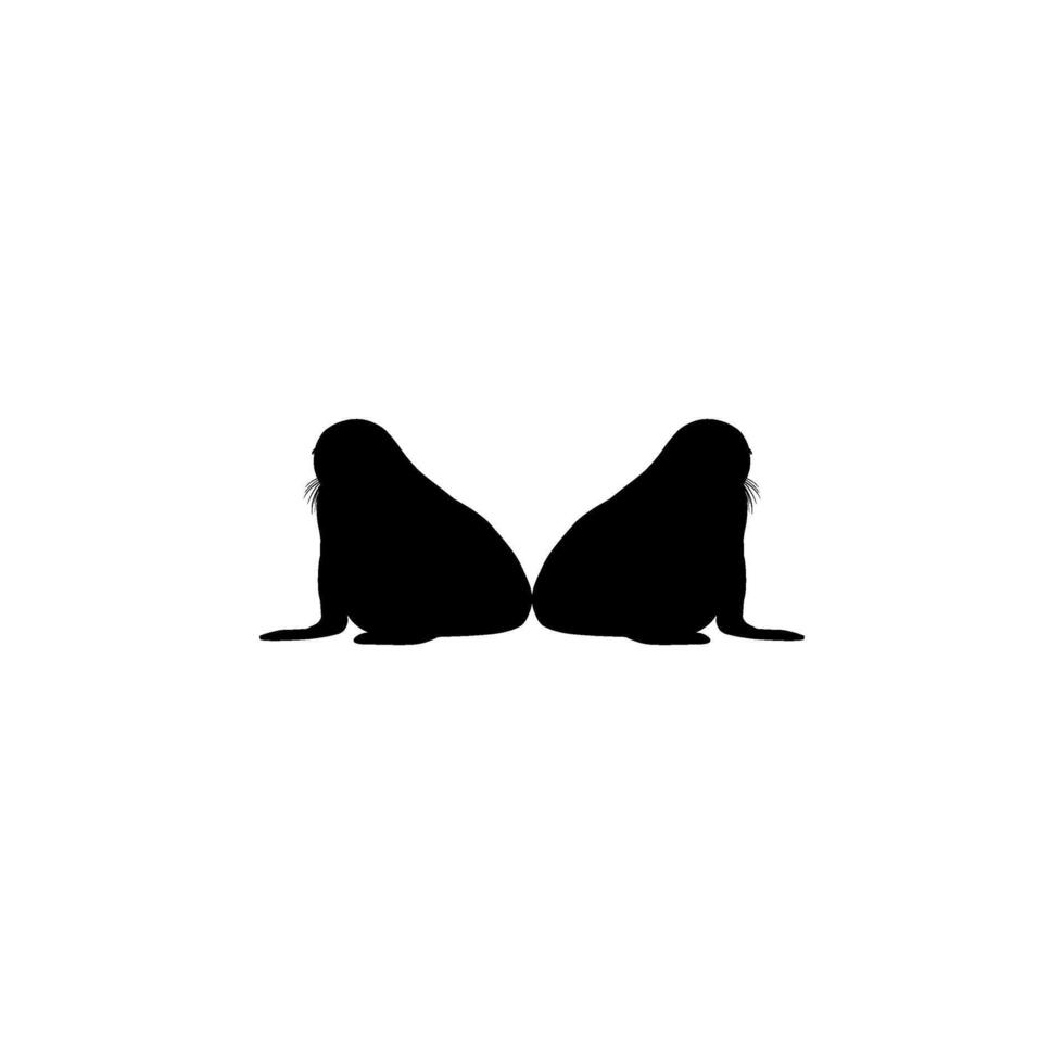 Silhouette or the Pair Pinnipeds or Seals. Editable vector