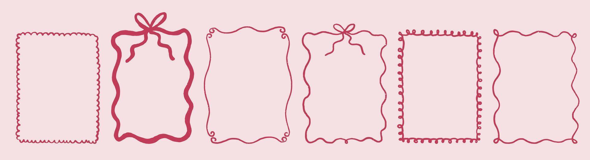 Hand drawn vintage frames collection, with ribbons. Crayons style whimsical. Modern trendy wall art vector