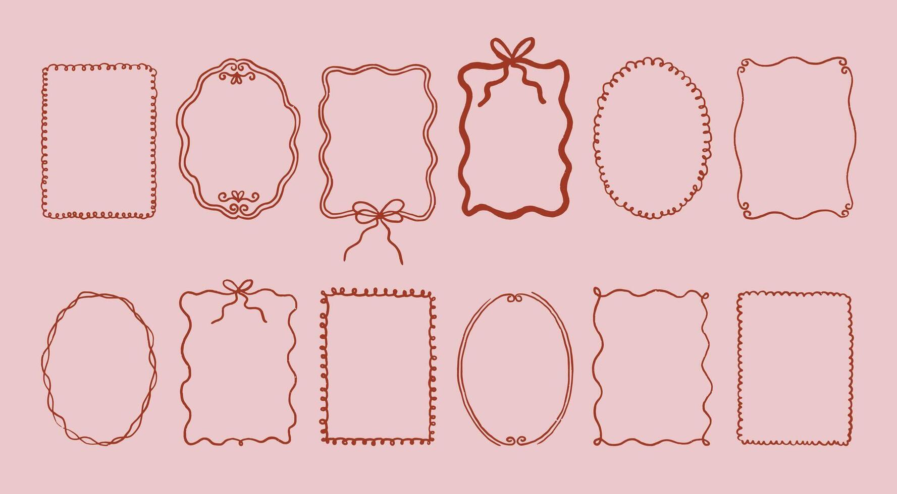 Hand drawn vintage frames collection. Crayons style whimsical. Modern trendy set vector