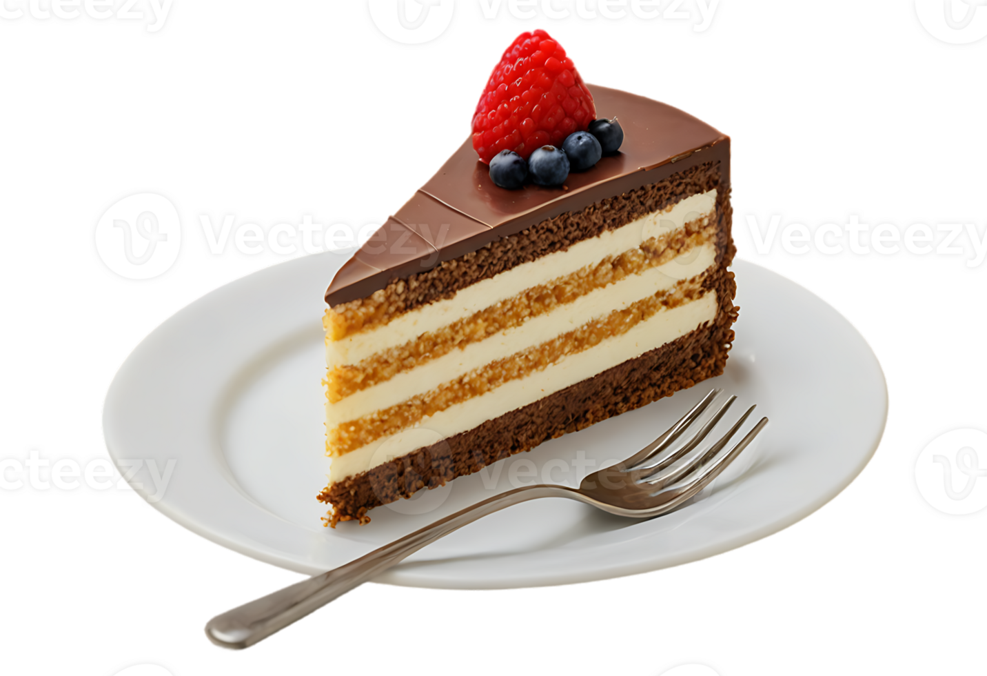 A slice of cake on a plate with a fork png