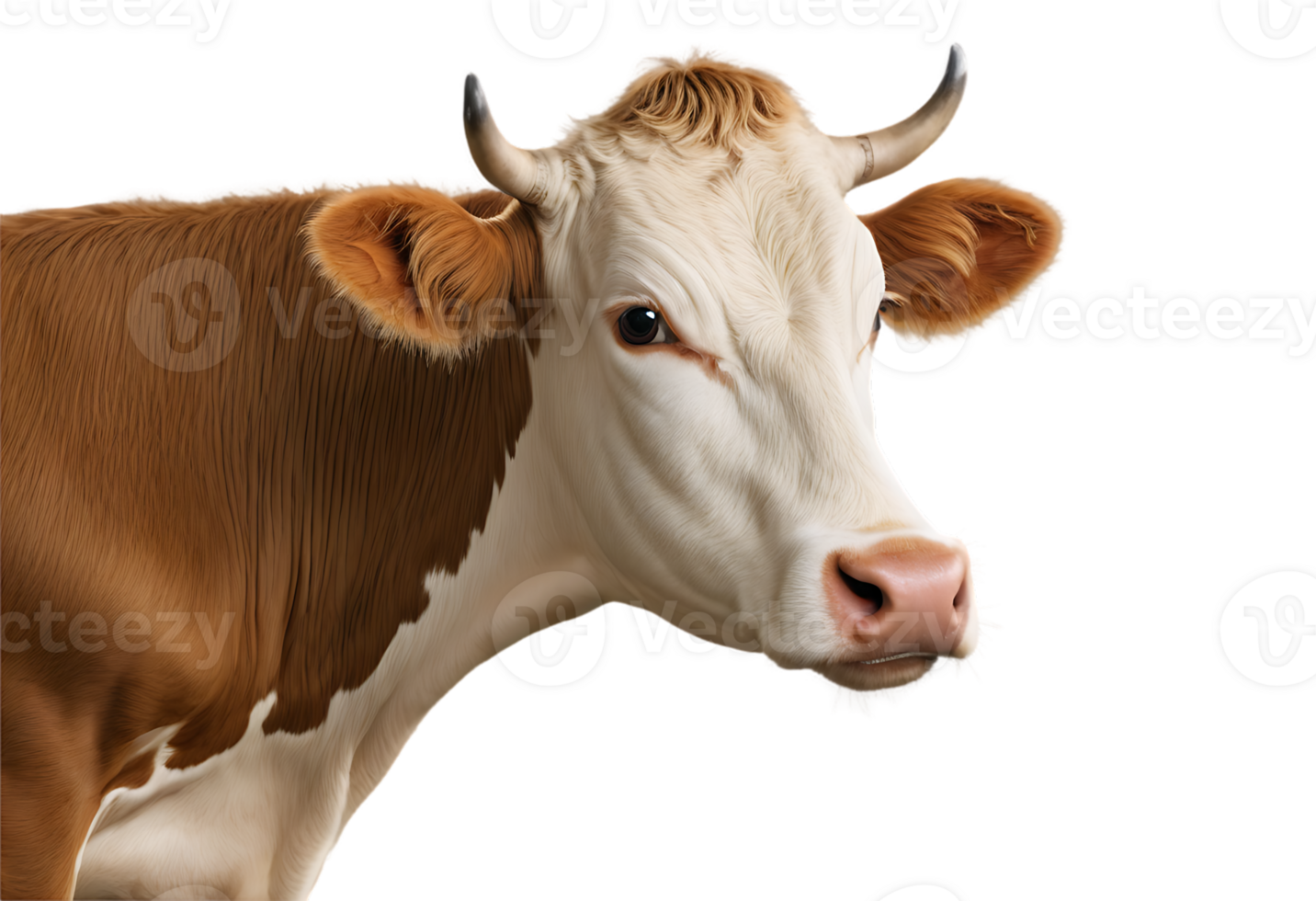 A cow with a brown and white face png