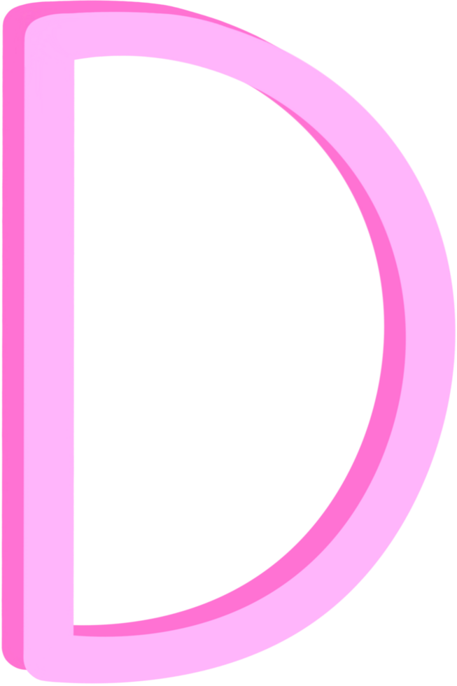 Lovely pink color and style of english alphabet capital letter D. png