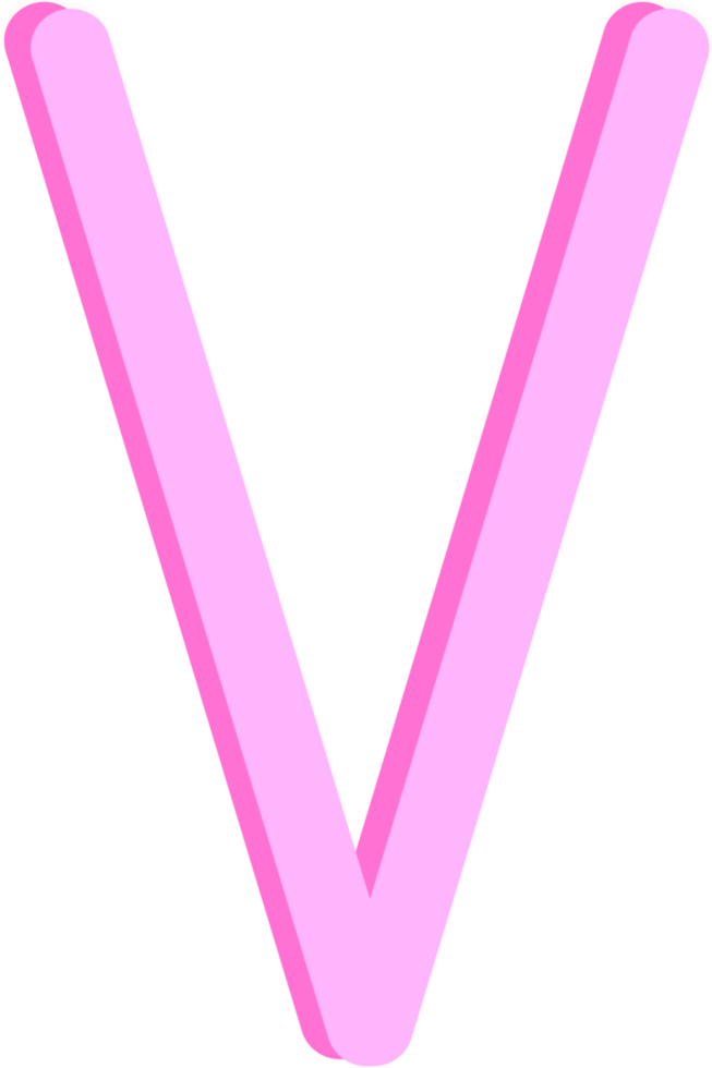 Lovely pink color and style of english alphabet capital letter V. png