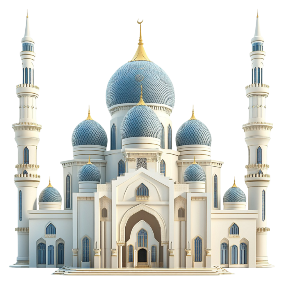 Blue Domed Mosque with Elegant Architecture png