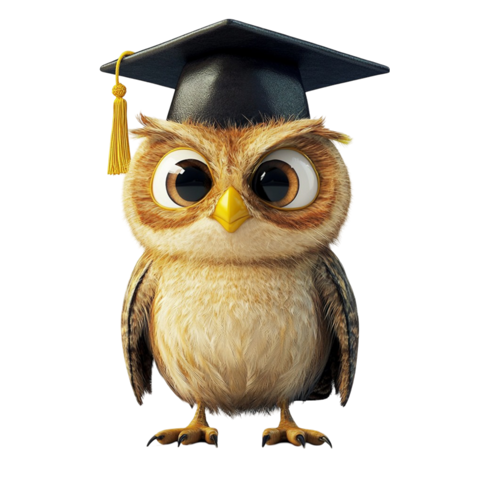 Smart Owl in Graduation Cap and Gown Standing Proudly png