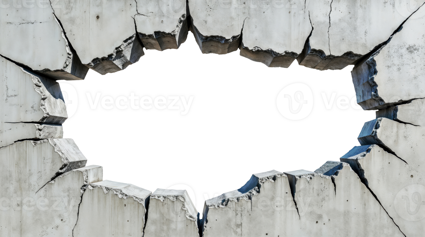 Destroyed concrete wall with a large open hole png