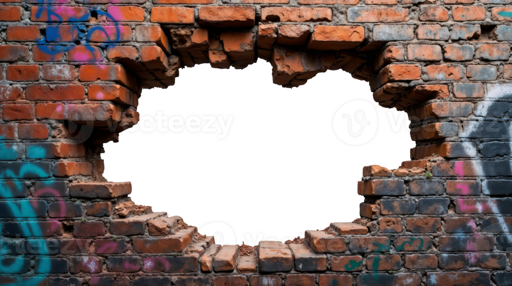 Broken brick wall with transparent hole png