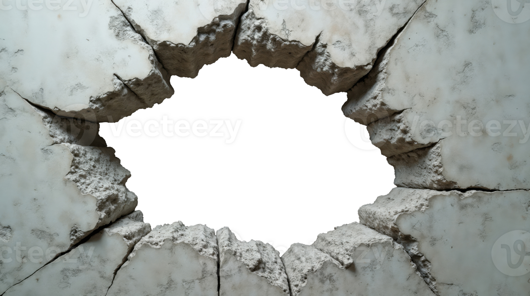 Weathered concrete wall with a large damaged opening png
