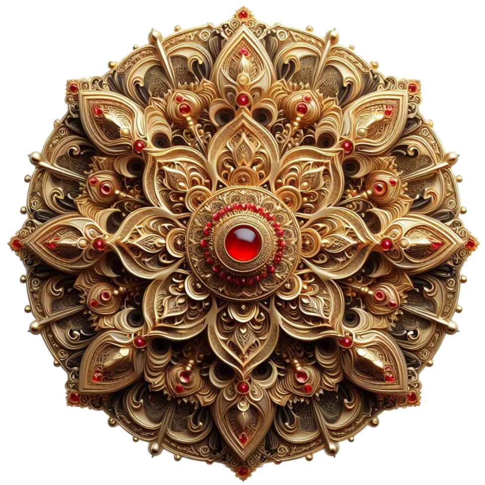 Intricate Red and Gold Floral Mandala Wall Art png