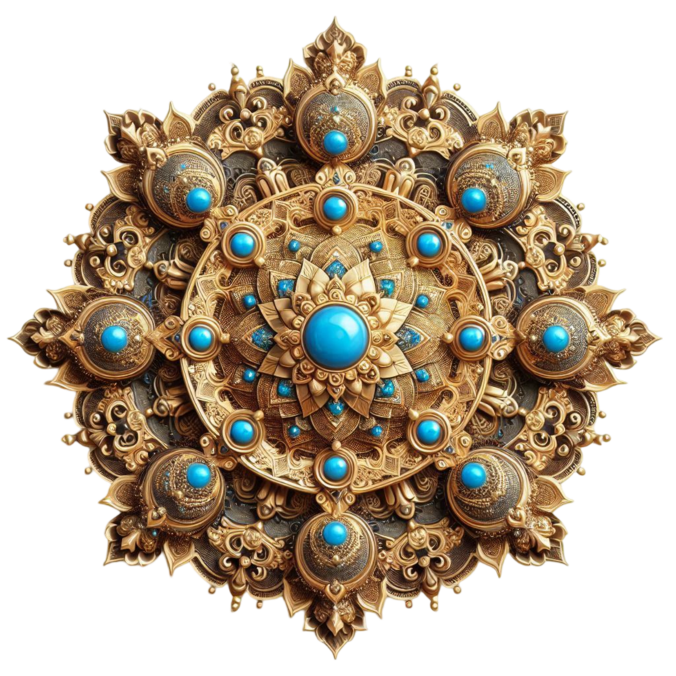 Golden Mandala with Turquoise Gemstones for Elegant png