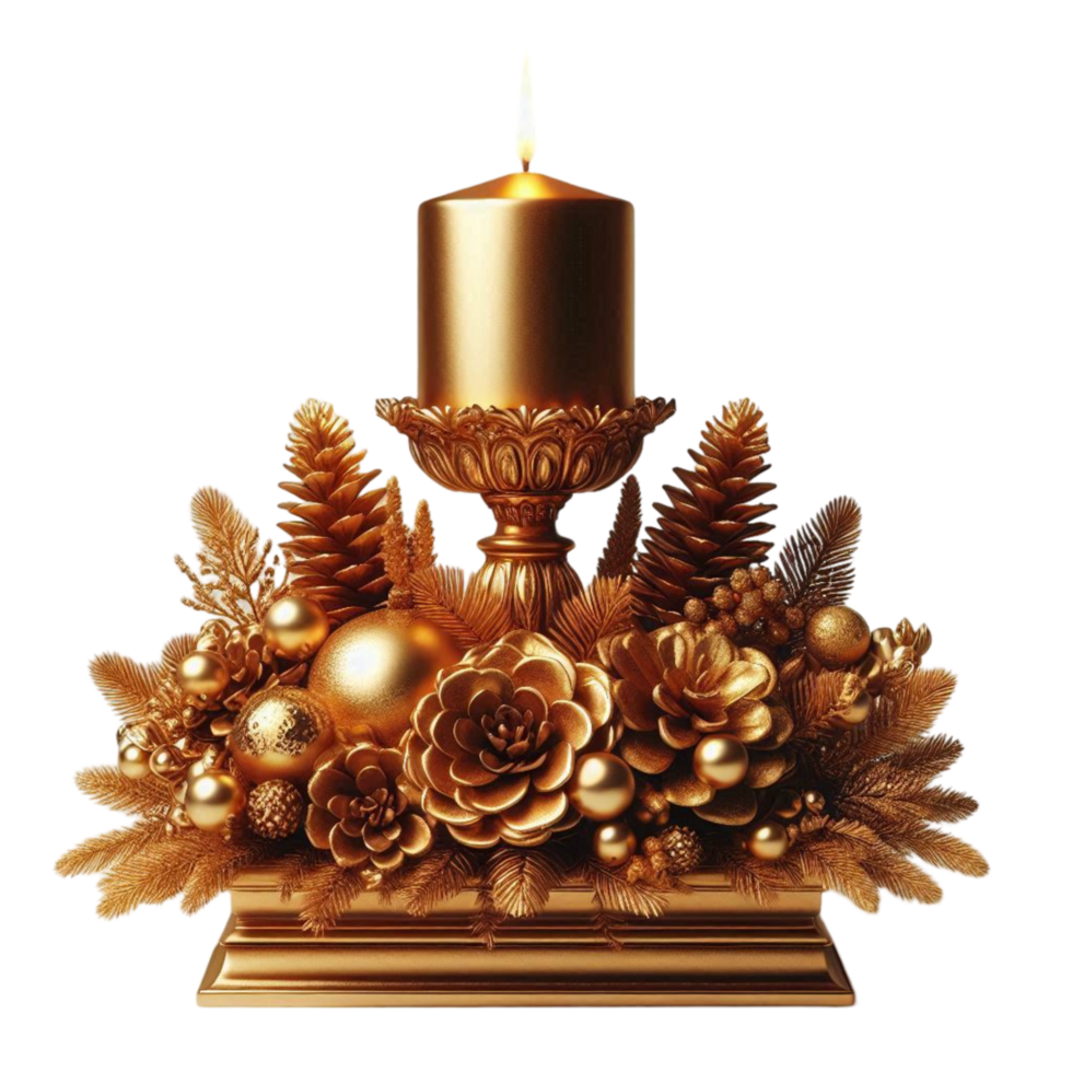 Elegant Candle with Rich Gold Holiday Decor png