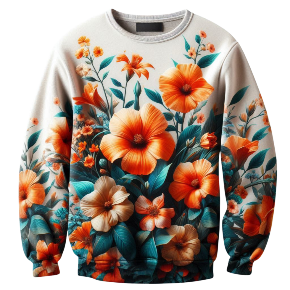 Floral Sweatshirt with Bold Orange Garden Print png