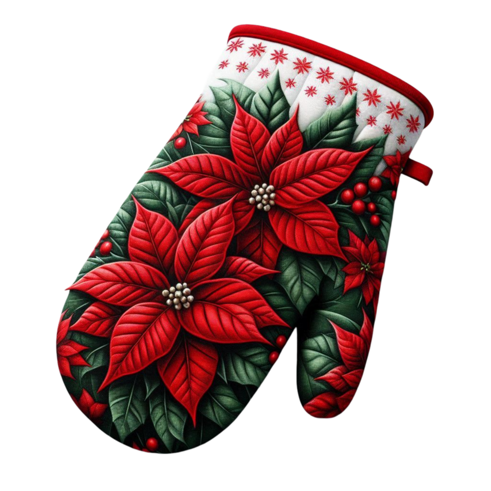 Christmas Oven Mitt with Poinsettia Pattern png