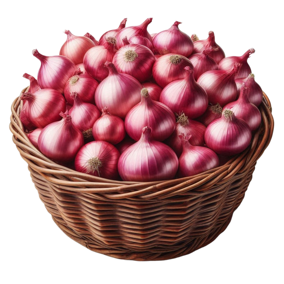 Large Basket Brimming with Red Onions png
