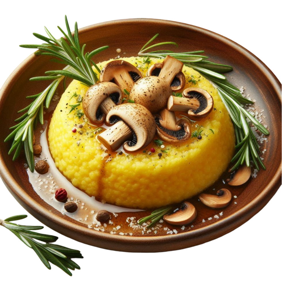 Savory Polenta Cake with Sauteed Mushrooms and Rosemary png