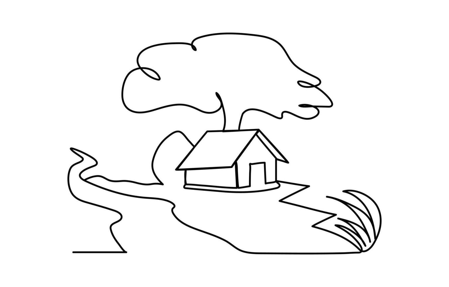 A village with four houses Village one line drawing vector