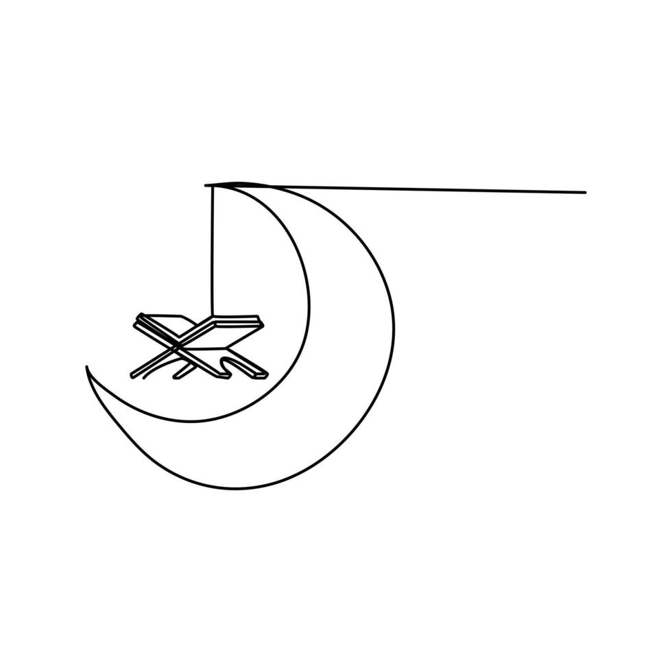 Continuous line drawing of Moon with Mosque Islamic new year concept. vector