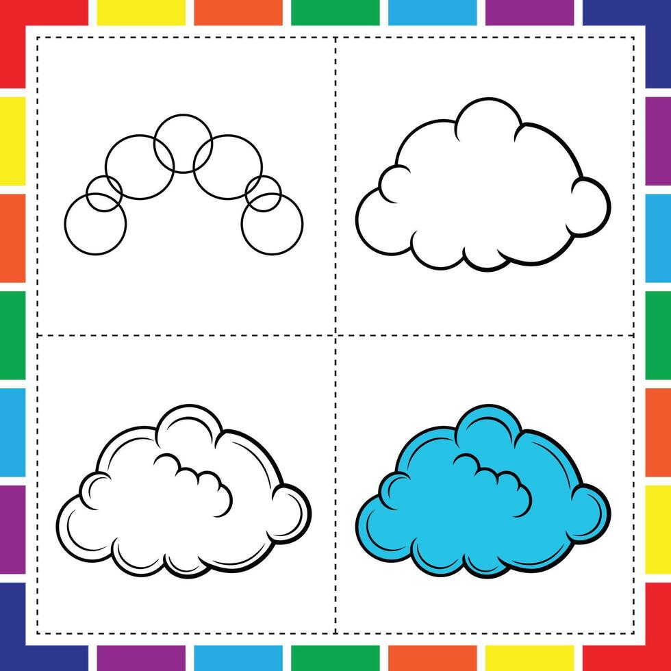 Clouds coloring page with different shapes and colors vector