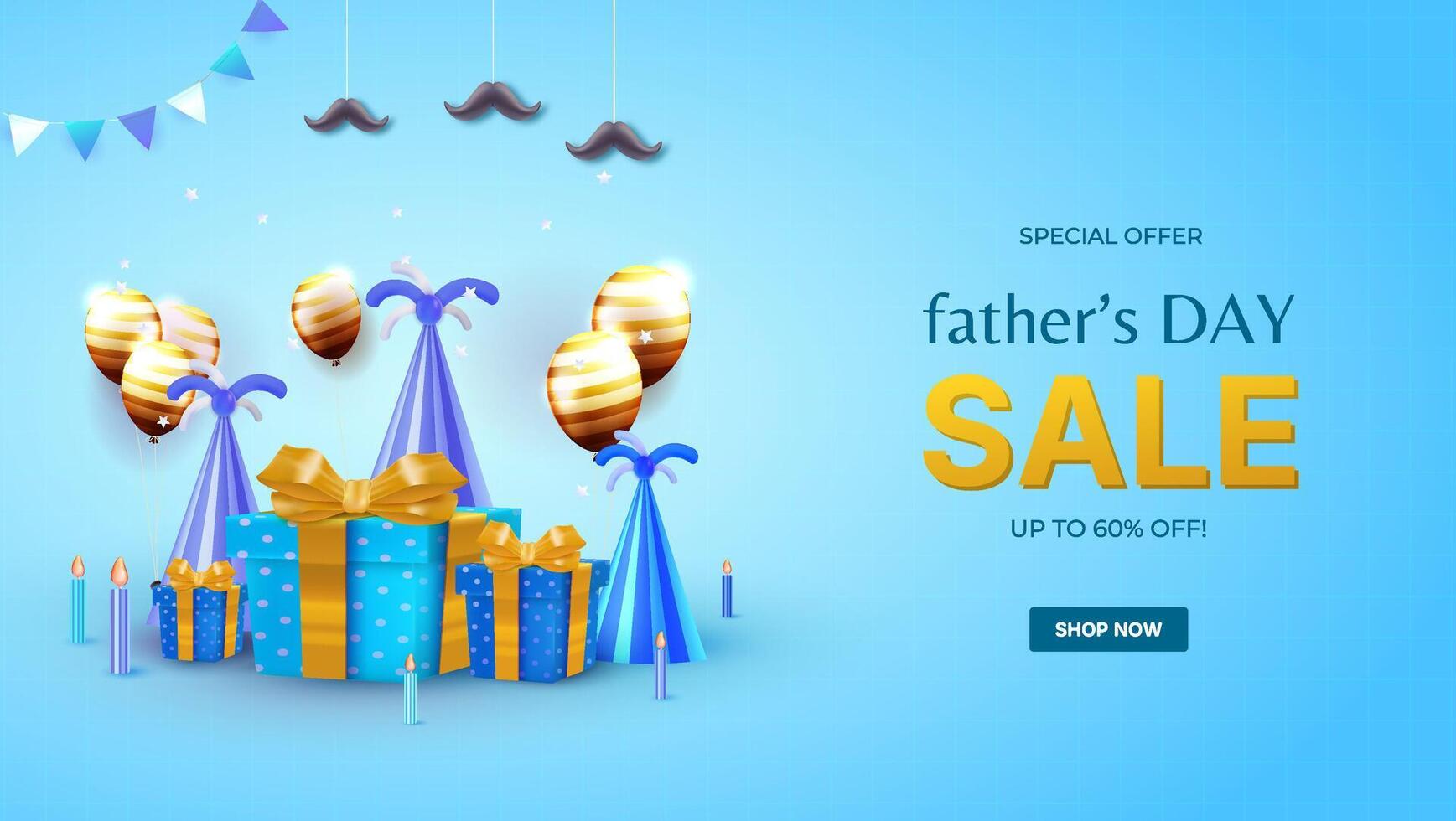 Fathers Day Sale Advertisement with Colorful Gifts and Party Decorations vector