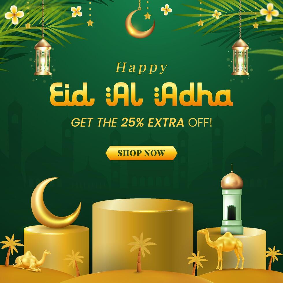 Elegant Eid Al Adha Celebration Banner with Gold Accents and Festive Elements vector