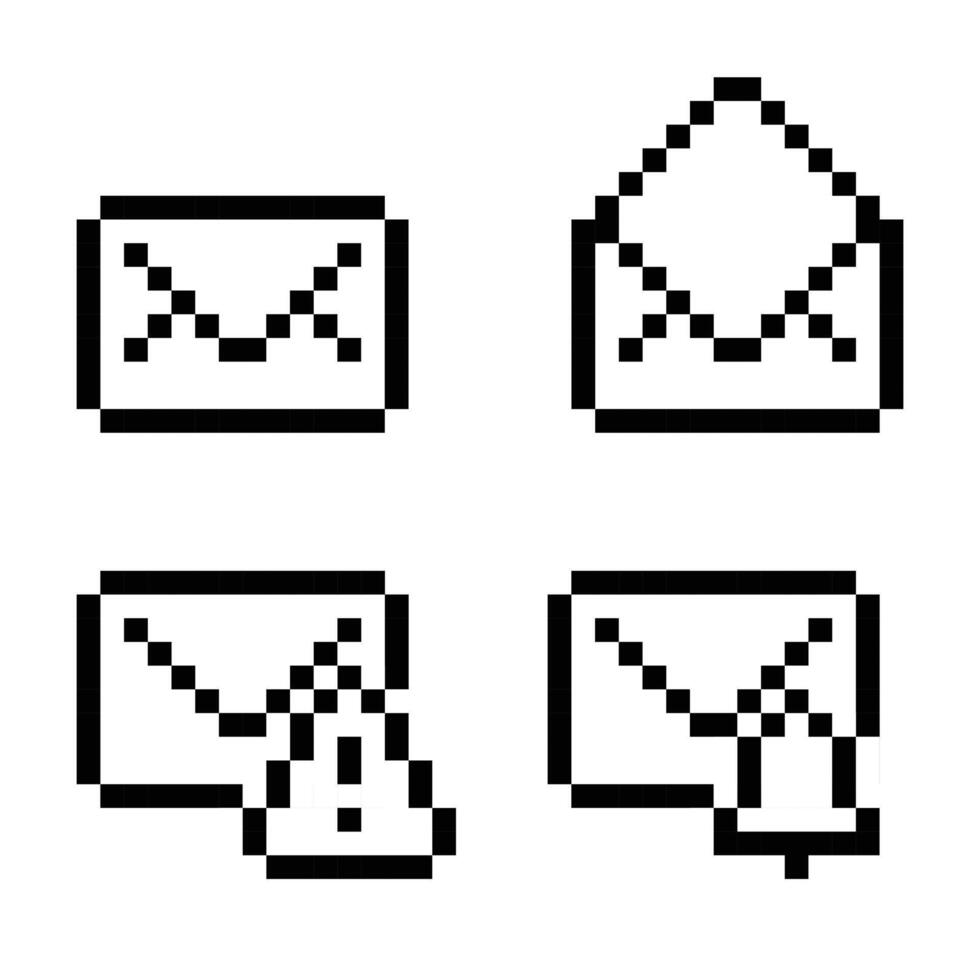 Pixel Email Icon Set 8 Bit Notification and Alert Envelopes vector