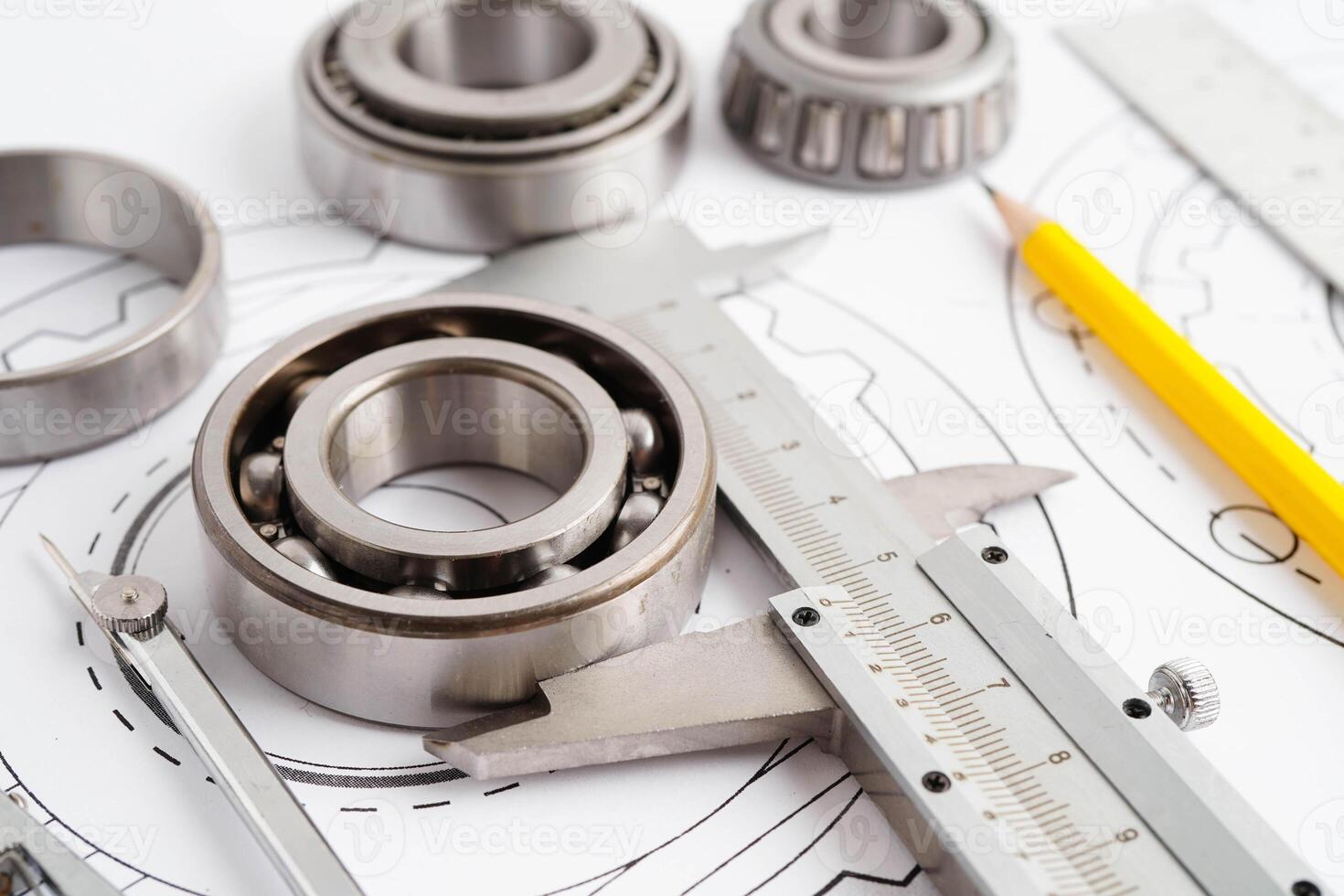 Engineering and precision tools with metal ball bering, mechanical indus photo