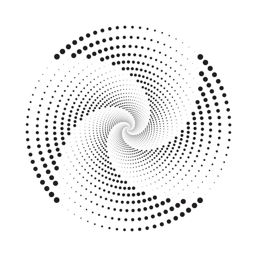 Abstract spiral halftone dot pattern in black and white. Ideal for optical illusion backgrounds, posters, motion graphics, and design overlays. vector