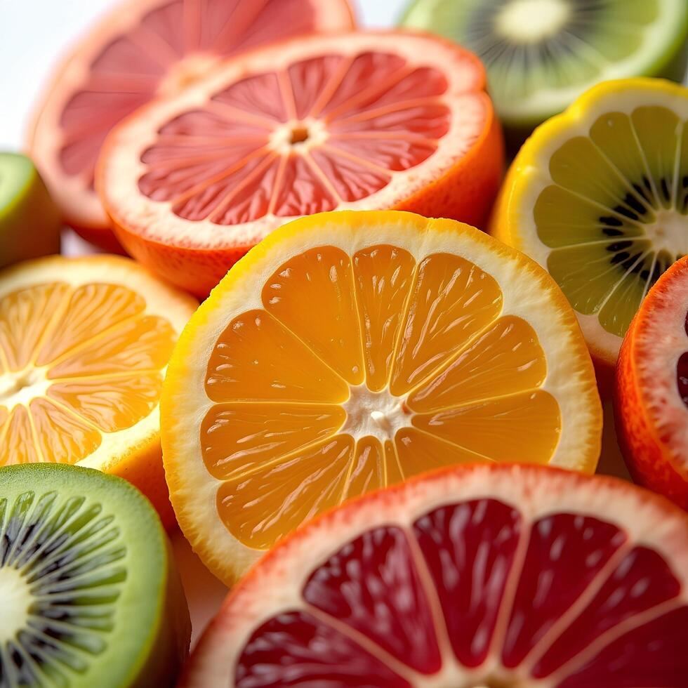 A close up of a bunch of sliced oranges and kiwi photo
