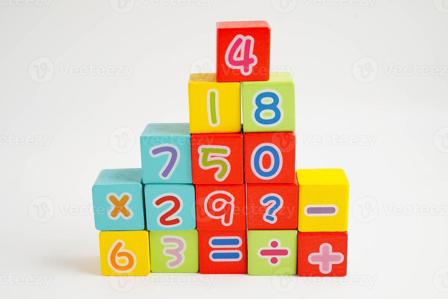 Number wood block cubes for learning Mathematic, educatio photo