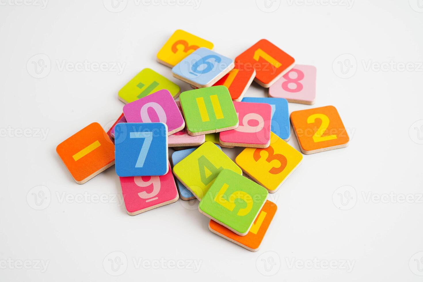 Number wood block cubes for learning Mathematic, educati photo