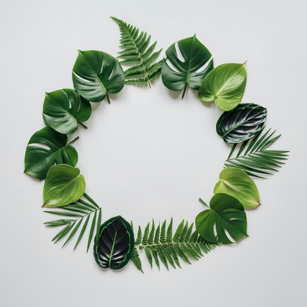 A wreath of green leaves arranged in a circle photo