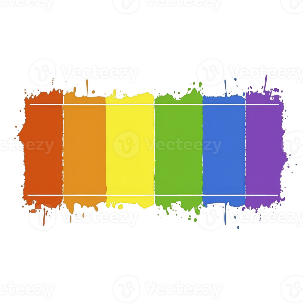 A vibrant rainbow colored paint splatter forms horizontal stripe pattern, symbolizing diversity and inclusion. colors transition smoothly from red to purple, creating lively and expressive design png