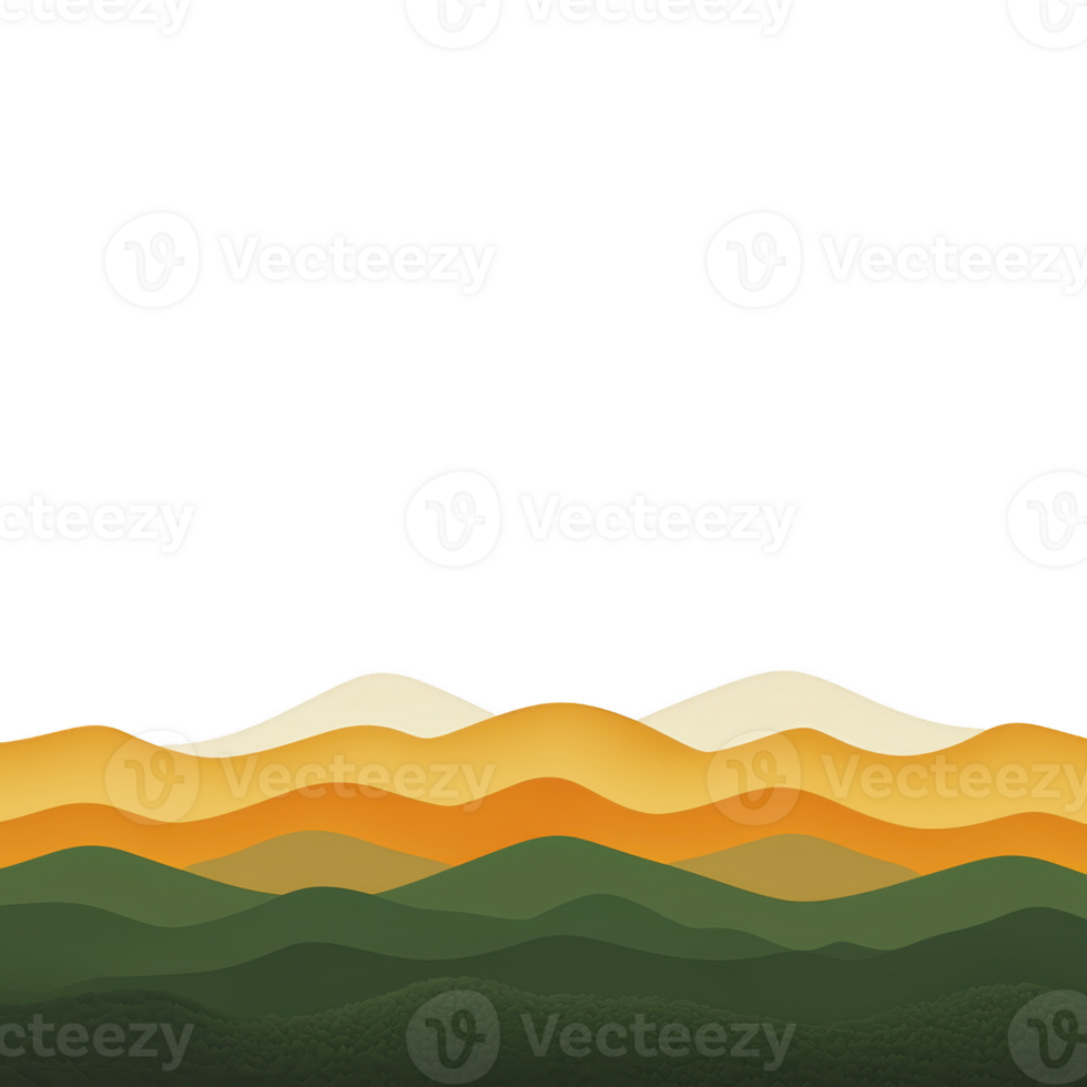 An Abstract landscape illustration with layered hills in shades of green, yellow, and orange, creating serene and harmonious design. gradient effect adds depth and sense of tranquility png