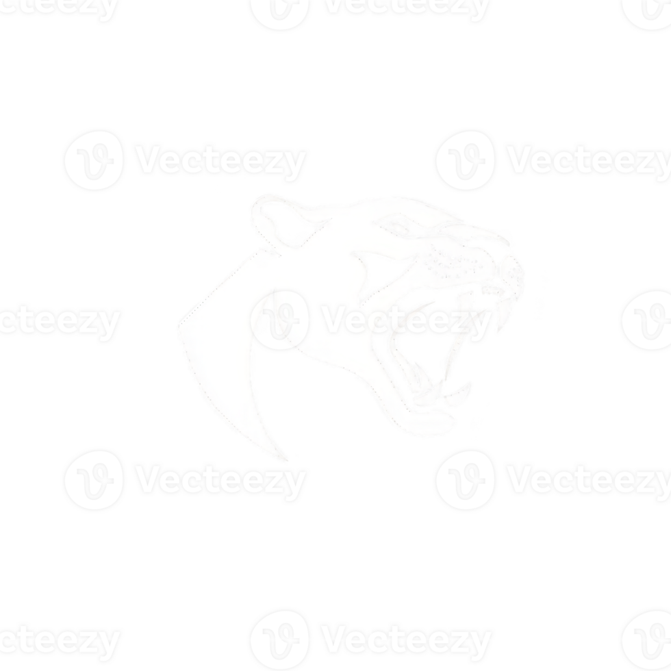 A fierce, stylized panther head logo in black and white, showcasing open mouth and sharp teeth, set against solid transparency background. design conveys strength and power png