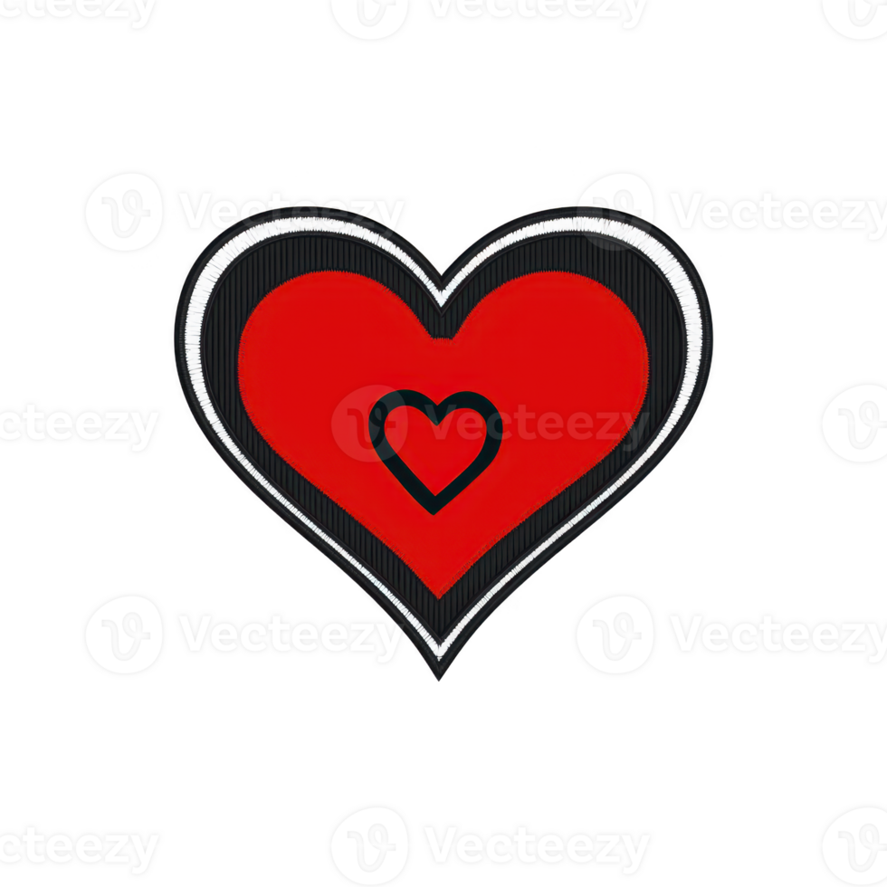 A vibrant red heart with smaller heart inside, outlined in black and white, symbolizes love and affection. bold design stands out against plain background png