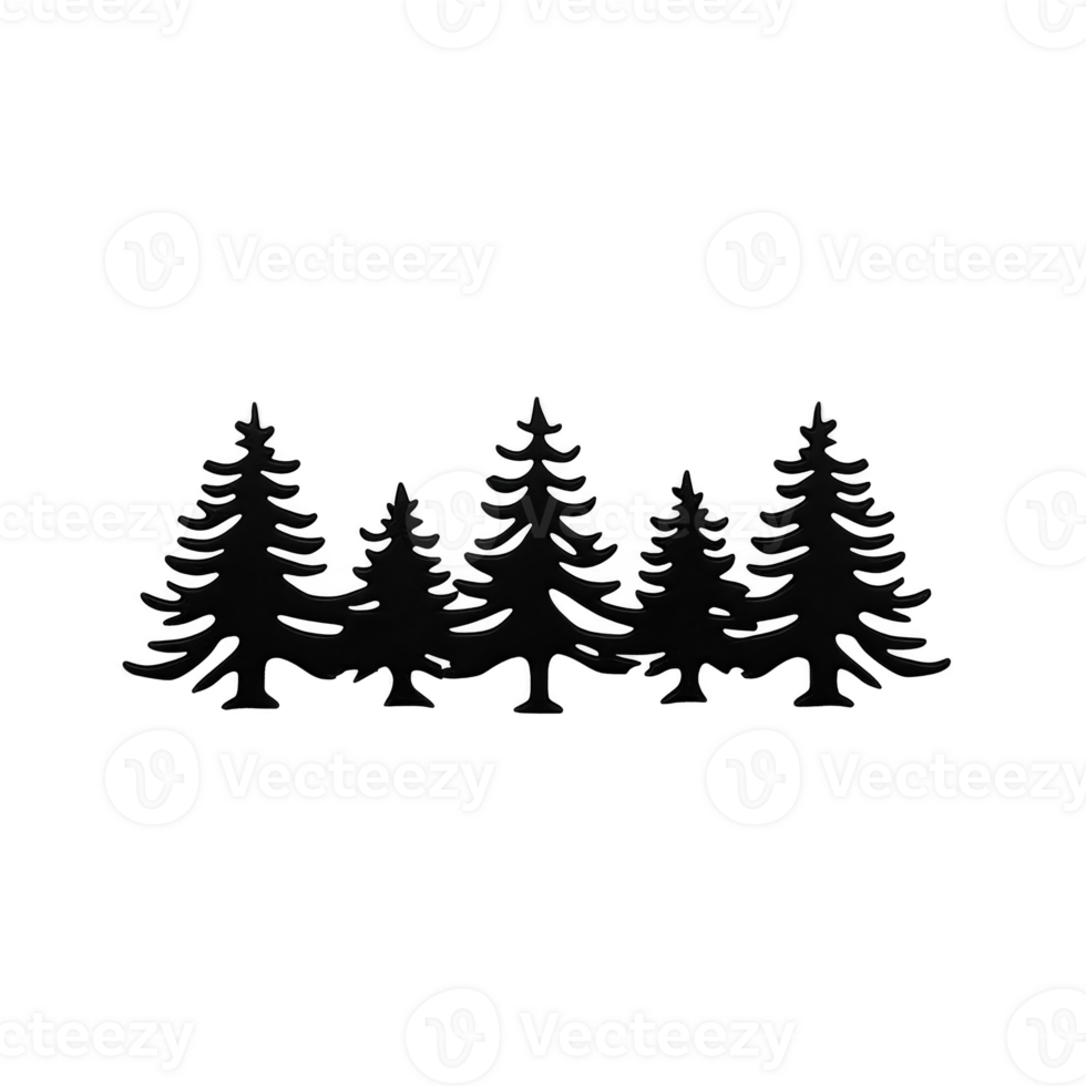 A row of stylized evergreen trees in silhouette creates simple and elegant forest design. black and white contrast adds classic touch, making it suitable for various artistic applications png