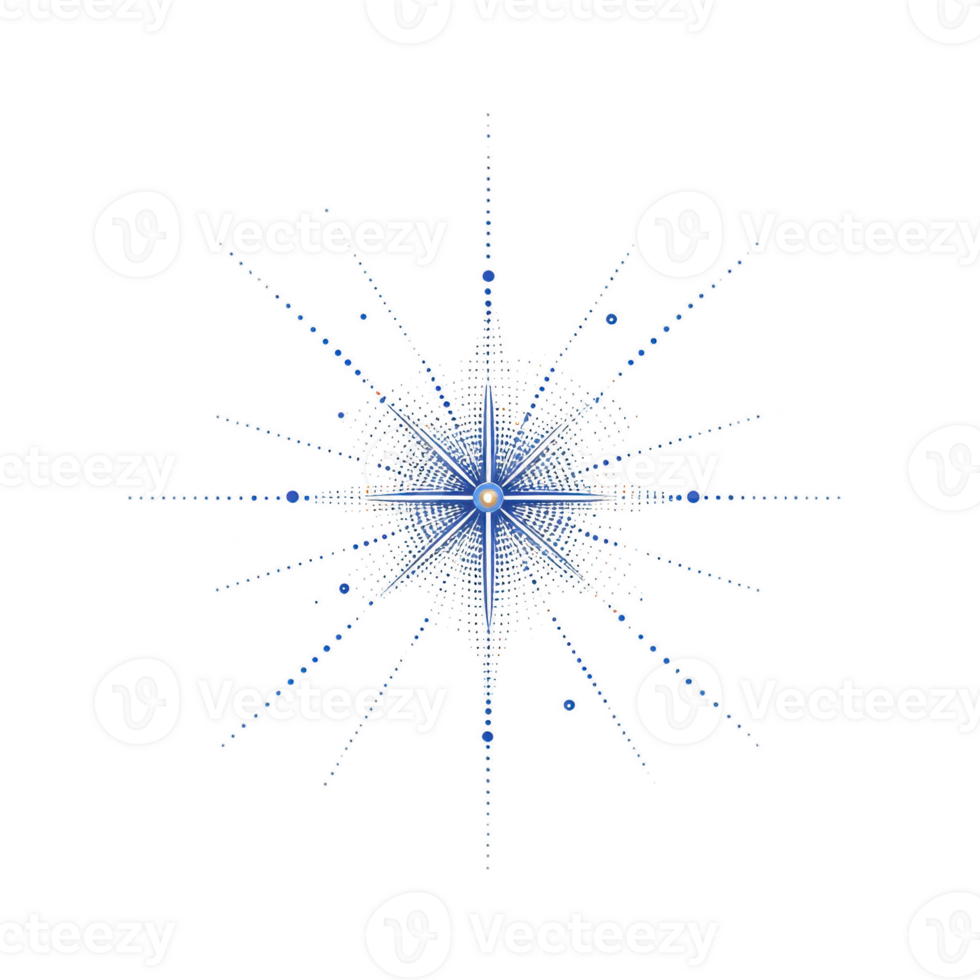 A complex geometric star pattern with intricate blue and white details radiates against transparency background, creating mesmerizing and symmetrical design. pattern features multiple layers png