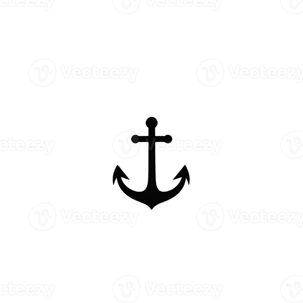A simple black anchor icon is centered on transparency background, symbolizing stability and strength. minimalist design is clean and straightforward, making it versatile for various uses png