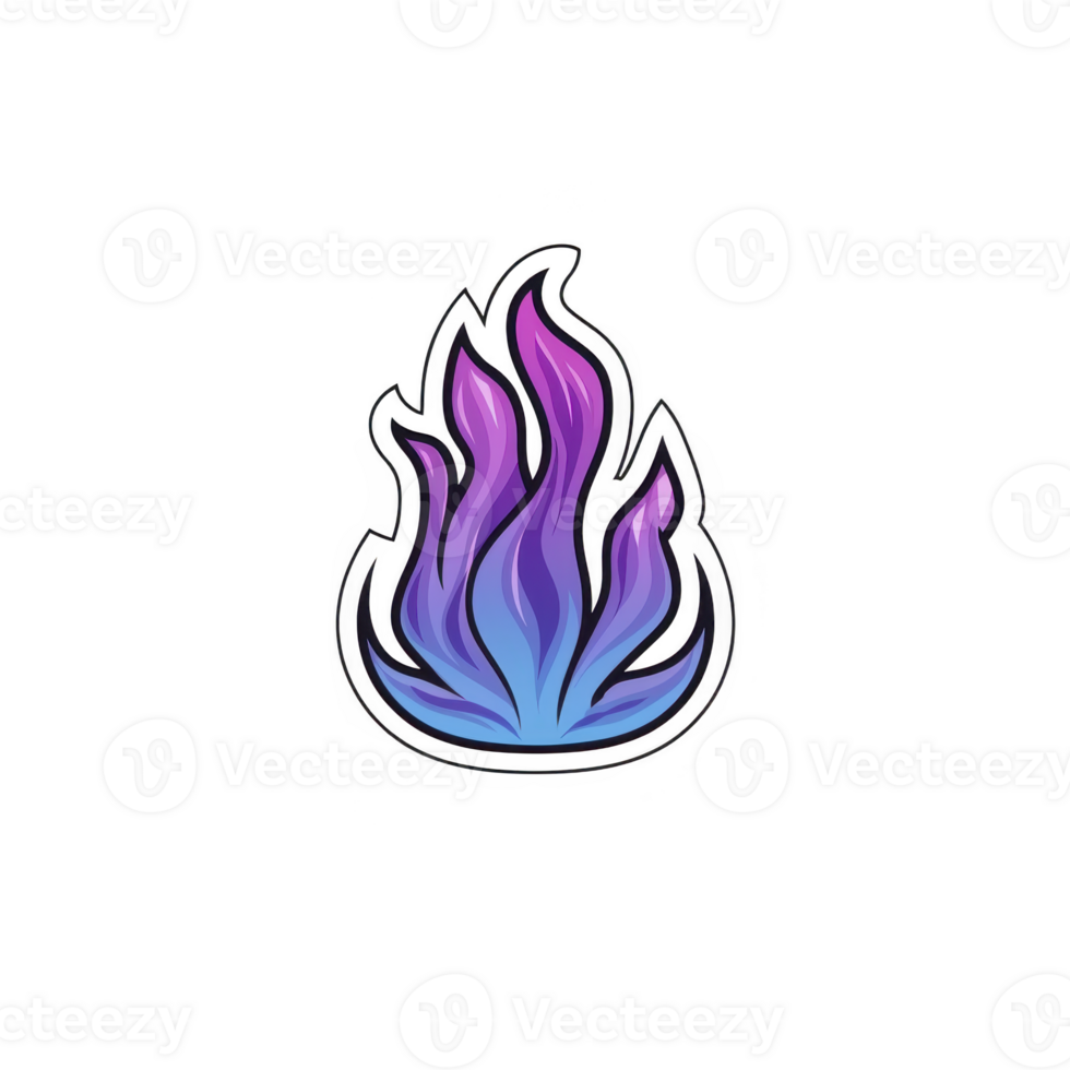 A vibrant, stylized flame with purple and blue hues creates dynamic and energetic visual. abstract design suggests movement and intensity, evoking sense of warmth and creativity png