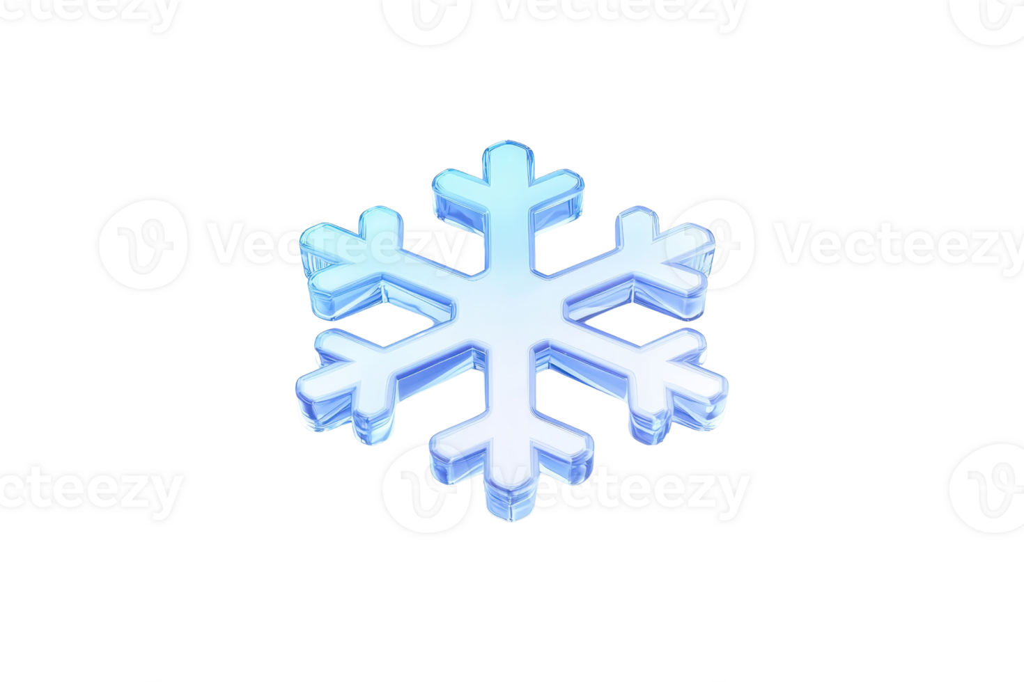 A 3D rendered blue snowflake with glossy finish, symbolizing winter and cold weather. snowflake intricate design highlights its symmetry and delicate structure, evoking sense of chill and seasonal png