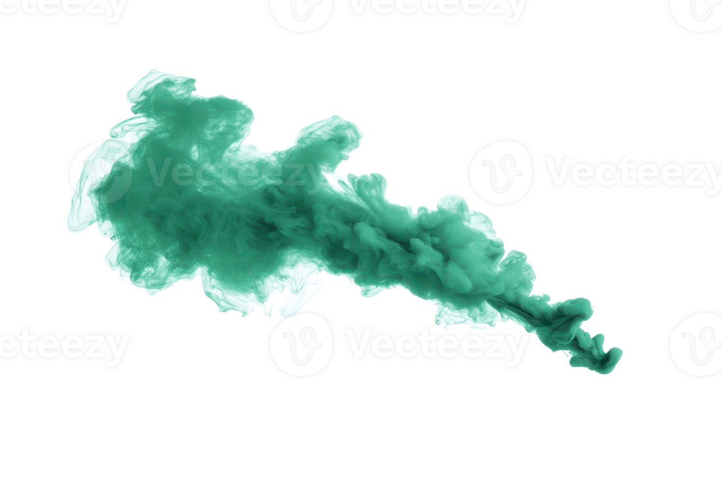 A swirling cloud of green ink disperses in water, creating dynamic and ethereal pattern against transparency background. fluid motion and vibrant color evoke sense of creativity and fluidity png