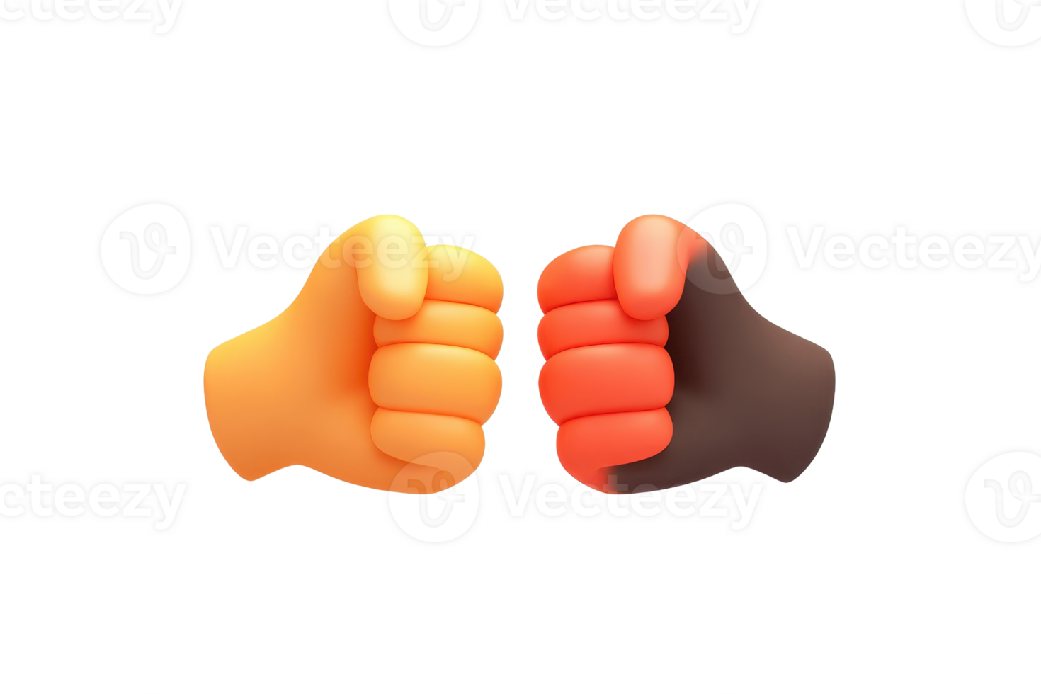 A Two cartoon hands different skin tones are shown fist bump gesture, symbolizing unity and friendship. hands are stylized with bright colors and 3D effect, conveying playful and positive message png