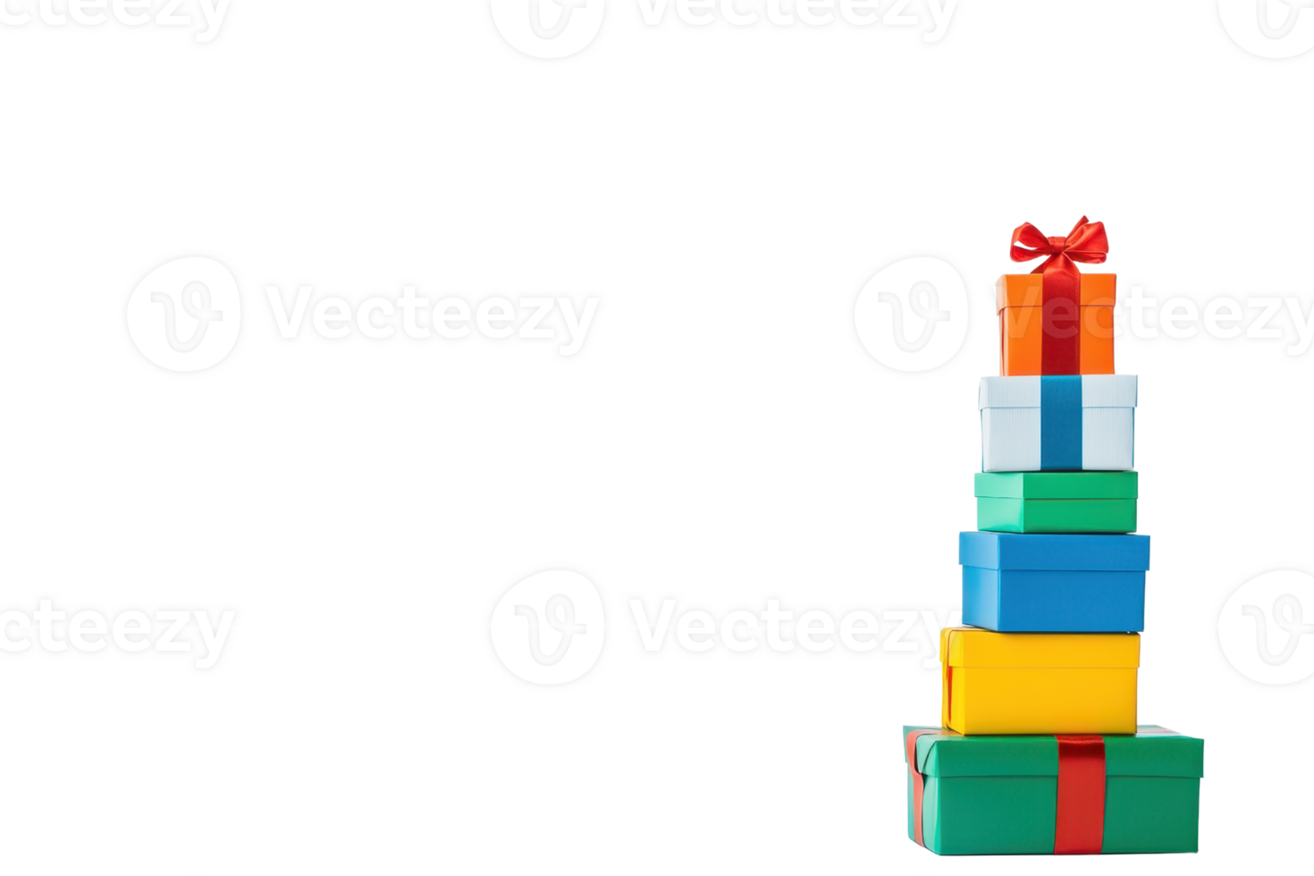 A stack of colorful gift boxes with ribbons is arranged neatly, creating festive and cheerful atmosphere. vibrant colors and neatly tied bows make it perfect for celebrations and special occasions png