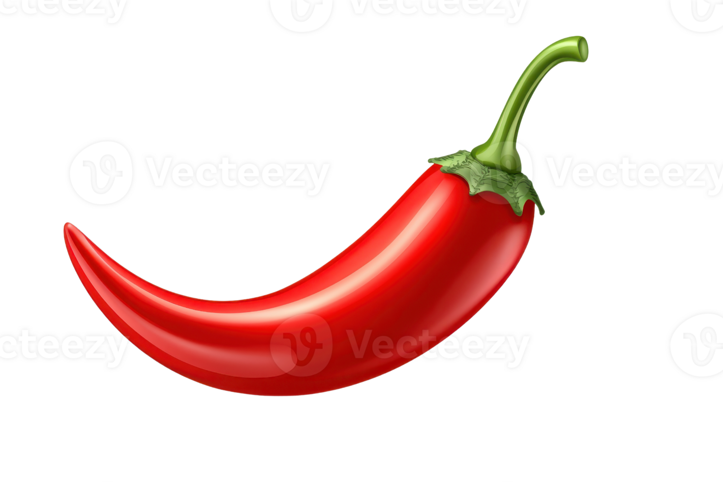 A vibrant red chili pepper with glossy surface and green stem, isolated on transparency background, showcasing its fresh and spicy appearance png