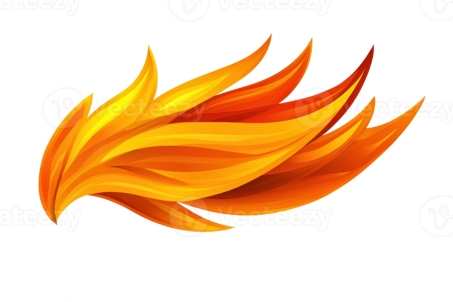 A vibrant, abstract flame design with dynamic orange and yellow hues, resembling stylized fire or feather png