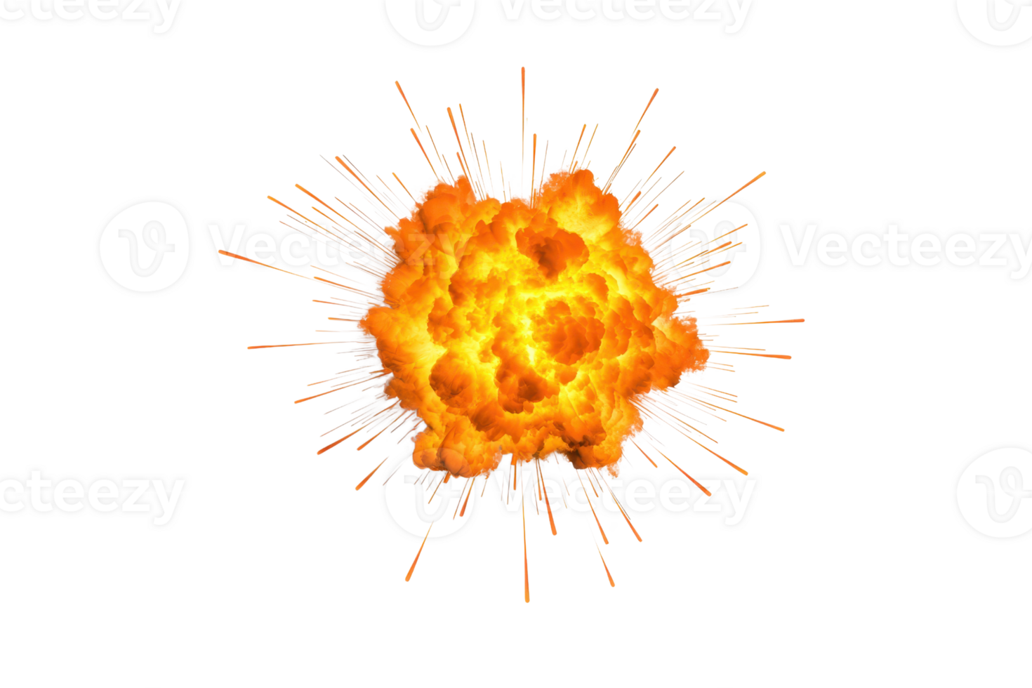 A vibrant explosion with fiery orange and yellow flames radiates outward, creating dynamic and intense visual effect. burst of energy is surrounded by sharp, bright streaks png