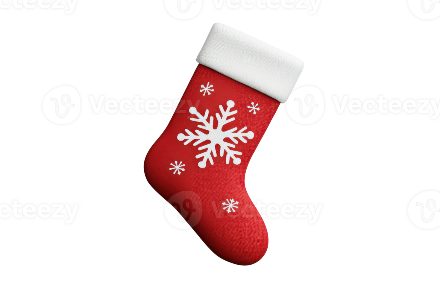 A red Christmas stocking with white snowflake design, perfect for holiday decorations and festive cheer. stocking features classic design with white cuff, ideal for hanging by fireplace or as png