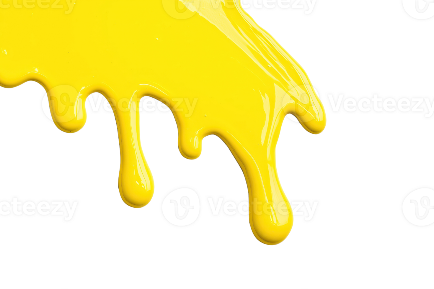 A Bright yellow paint drips against transparency background, creating vibrant and dynamic visual effect. glossy texture and fluid motion of paint add sense of movement and creativity png