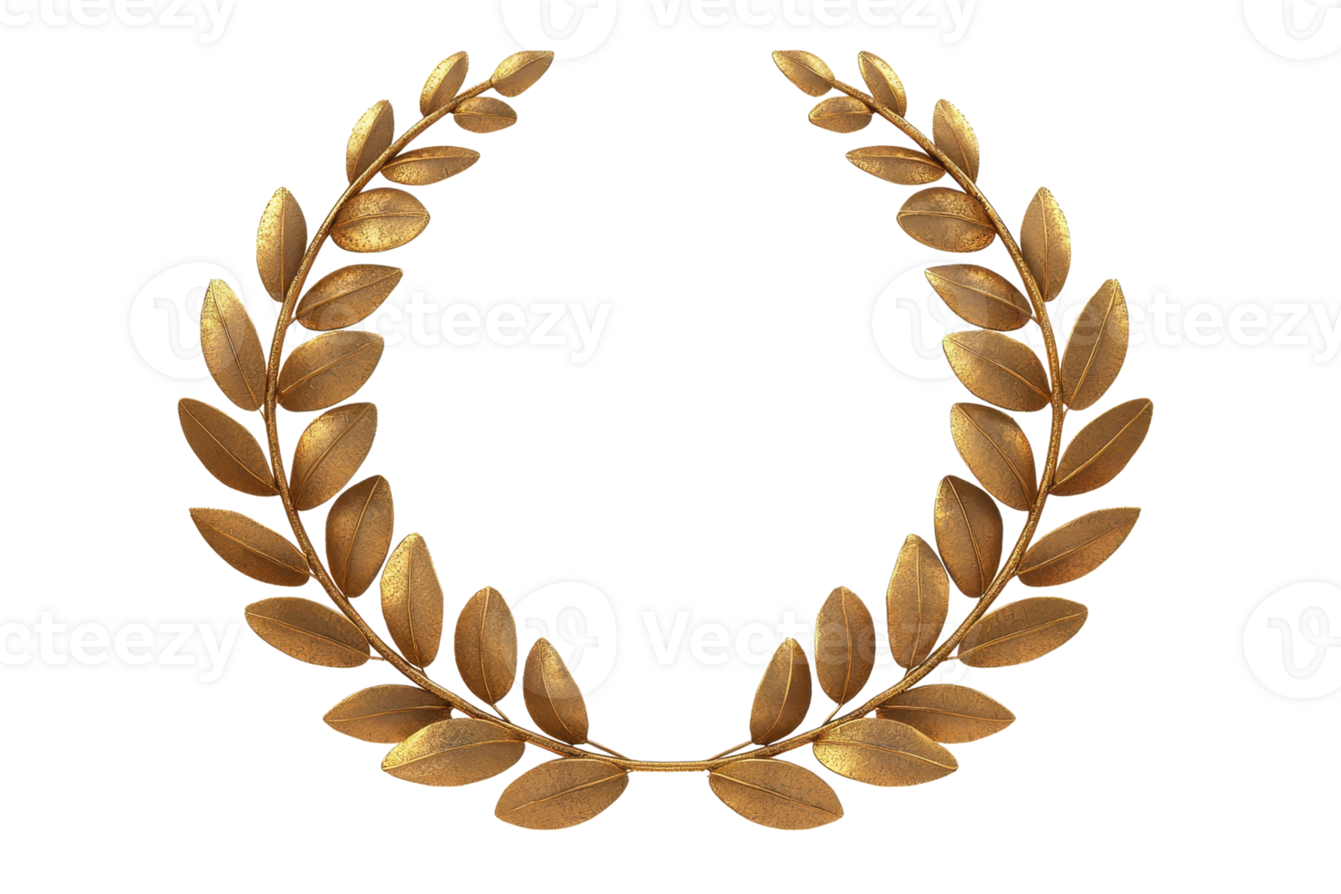 A golden laurel wreath with detailed leaves, symbolizing victory and honor, is depicted against transparent background. wreath elegant design and metallic sheen convey sense of achievement and png
