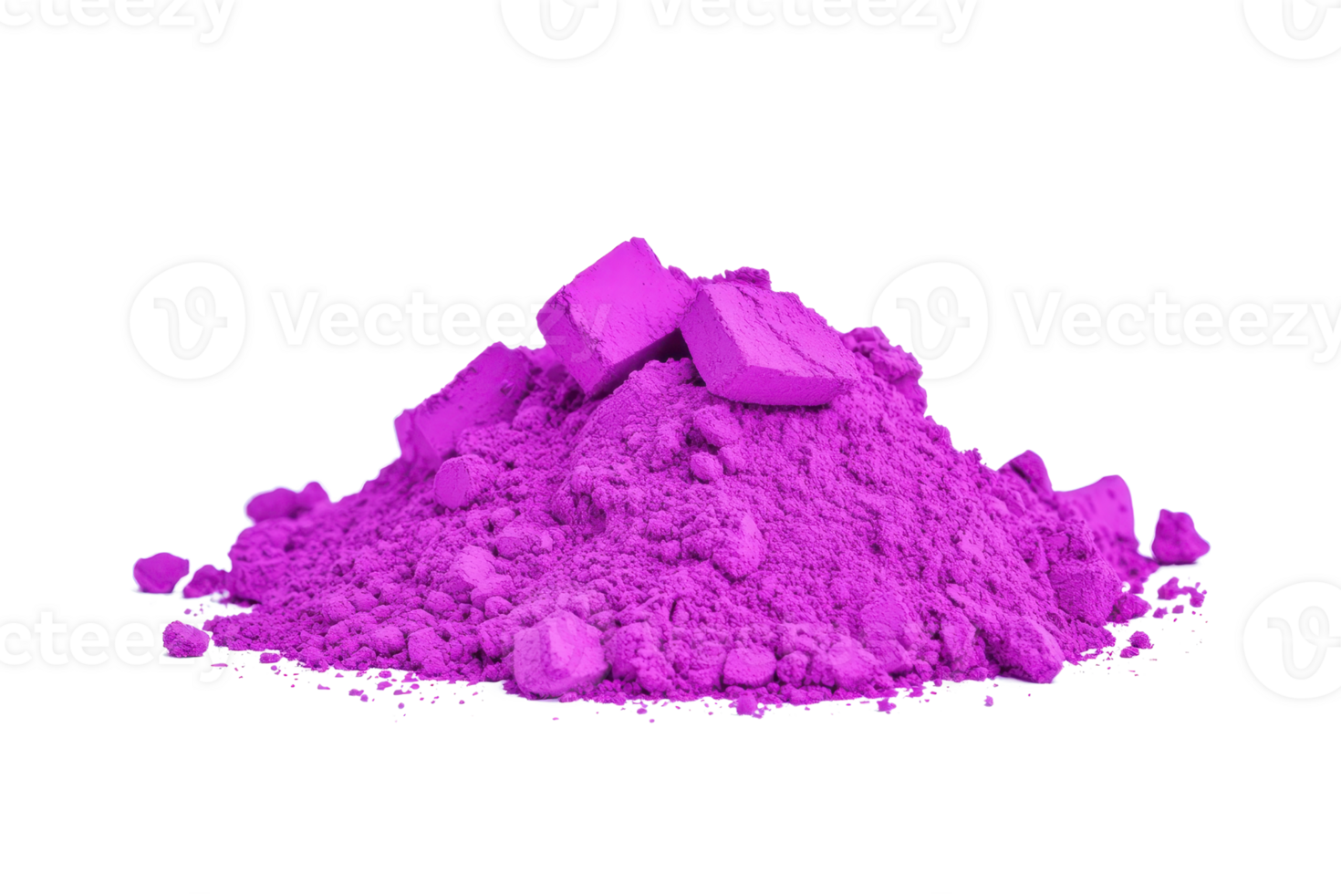 A vibrant pile of purple pigment powder with solid chunks on top, isolated on transparency background. bright color and texture make it ideal for art and design projects png